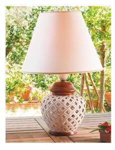 LAMPADA DA TAVOLO IN TERRACOTTA TRAFORATA E LEGNO CON PARALUME MADE IN ITALY