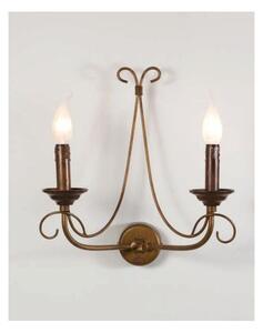 LAMPADA DA PARETE CLASSICA 2 LUCI IN FERRO BATTUTO E OTTONE MADE IN ITALY DELLA IMAS