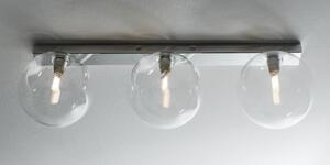 PALLINA PLAFONIERA 3 LUCI IN METALLO 3 COLORI CON SFERE IN VETRO TRASPARENTE O SATINATO