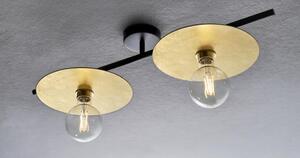 PUB PLAFONIERA 2 LUCI MODERNA METALLO NERO PIATTI D25 CM FOGLIA ORO O ARGENTO MADE IN ITALY
