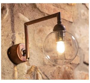 APPLIQUE DA ESTERNO IN OTTONE INVECCHIATO CON SFERA IN VETRO IP44 MADE IN ITALY RUSTICA DELLA IMAS