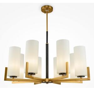 FORTANO PLAFONIERA A 8 LUCI METALLO FINITURA OTTONE CON DIFFUSORI A CILINDRO IN VETRO BIANCO D76 CM