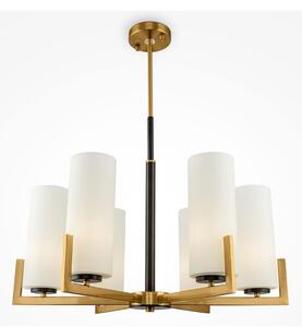 FORTANO PLAFONIERA A 6 LUCI METALLO FINITURA OTTONE CON DIFFUSORI A CILINDRO IN VETRO BIANCO D67 CM