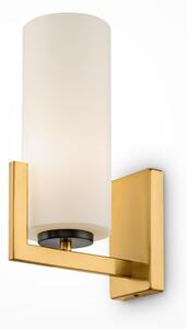 FORTANO APPLIQUE IN METALLO FINITURA OTTONE CON DIFFUSORE A CILINDRO IN VETRO BIANCO H30 CM
