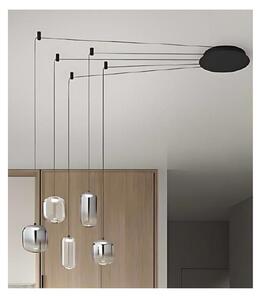 8158 HUNTER SOSPENSIONE CON DECENTRO LED 25W LUCE 3000K CON 5 LUCI IN VETRO TRASPARENTE E FUME SPECCHIATO MODERNO