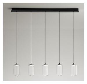 8160 HUNTER SOSPENSIONE LINEARE NERA LED 25W LUCE 3000K CON 5 LUCI DIFFUSORI IN VETRO TRASPARENTE MODERNA