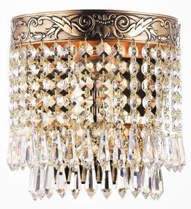 PALACE ELEGANTE APPLIQUE IN CRISTALLO E METALLO ORO ANTICO CON LAMPADINA ATTACCO E27