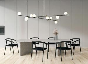 KIKA SOSPENSIONE MODERNA 10 LUCI IN METALLO NERO CON SFERE BIANCO LATTE LARGHEZZA CM 148 LAMPADINE G9