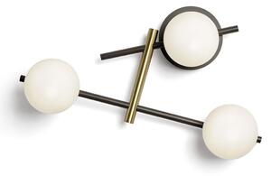 KIKA APPLIQUE MODERNA 3 LUCI IN METALLO NERO CON SFERE BIANCO LATTE LAMPADINE ATTACCO G9