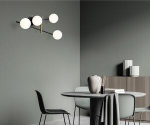 KIKA APPLIQUE MODERNA 4 LUCI IN METALLO NERO CON SFERE BIANCO LATTE LAMPADINE ATTACCO G9