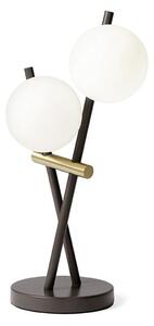 KIKA LAMPADA DA TAVOLO A 2 LUCI H39 CM IN METALLO NERO CON SFERE BIANCO LATTE DIMMERABILE LAMPADINE ATTACCO G9