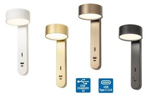 SADES APPLIQUE ORIENTABILE LED 6W LUCE 3000K CON 2 PORTE USB IN ALLUMINIO 4 COLORI DESIGN MODERNO