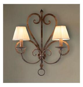 APPLIQUE 2 LUCI IN FERRO BATTUTO FINITURA OTTONE ANTICATO CON PARALUMI MADE IN ITALY IMAS FIRENZE RUSTICA