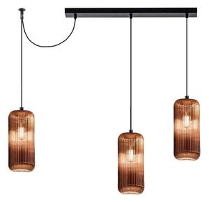 RAIKA SOSPENSIONE RETTANGOLARE CON DECENTRO 3 DIFFUSORI IN VETRO RIGATO COLORATO LAMPADINE ATTACCO E27