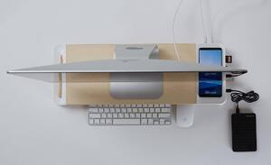 Supporto Monitor da Scrivania 56x20x5,7 cm con Entrata USB e Base di Ricarica Wireless Bianco