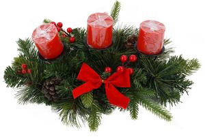 Portacandela 3 Candele con Fiocco Rosso Pigne e Bacche