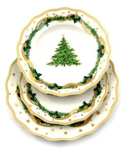 Servizio Piatti di Natale in Porcellana "Gold Christmas" 18 Pezzi -