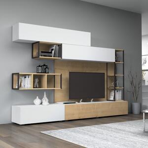 Parete attrezzata Tronador 260 cm bianco opaco e rovere