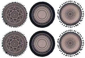 Set 6 Tovagliette Ø38 cm in Juta VdE Tivoli 1996 Black Nero e Beige
