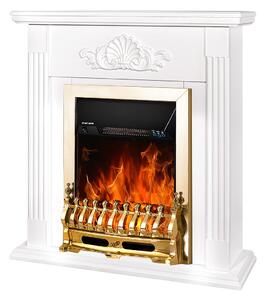 Camino Elettrico da Pavimento 90x90x27 cm Effetto Fiamma 2000W Sorina & Galileo gold Bianco