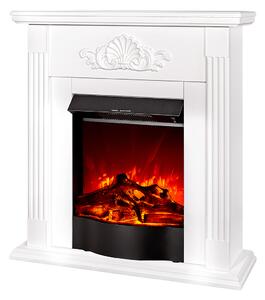 Camino Elettrico da Pavimento 90x90x27 cm Effetto Fiamma 1500W Sorina & Corsica Bianco