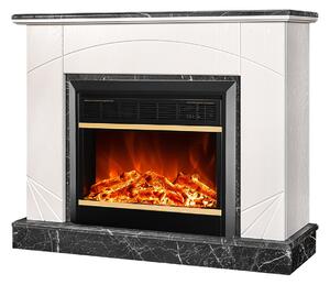 Camino Elettrico da Pavimento 85x110x27 cm Effetto Fiamma 1500W Madeira lux & Mars Ivory/dark gray