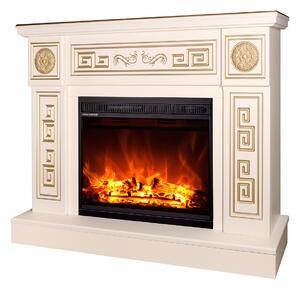 Camino Elettrico da Pavimento 87x110x30 cm Effetto Fiamma 1500W Latifa & Lorance Avorio