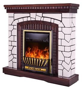 Camino Elettrico da Pavimento 105,8x110x30 cm Effetto Fiamma 1500W Natali & Meridian Bianco/noce scuro