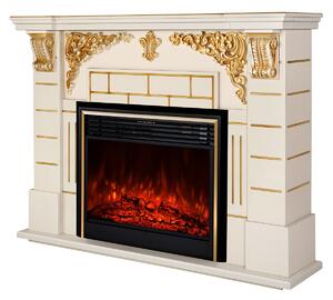 Camino Elettrico da Pavimento 111x145x38 cm Effetto Fiamma 1950W Imperial & Richi Avorio