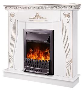 Camino Elettrico da Pavimento 103,5x110x30 cm Effetto Fiamma 2000W Napoli & Pluton Bianco