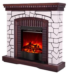 Camino Elettrico da Pavimento 105,8x110x30 cm Effetto Fiamma 1600W Natali & Corsica Bianco/noce scuro