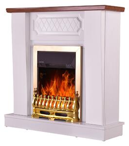 Camino Elettrico da Pavimento 101x100x30 cm Effetto Fiamma 2000W Asoli & Galileo gold Bianco/noce