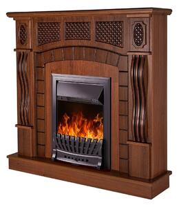 Camino Elettrico da Pavimento 112x115x30 cm Effetto Fiamma 2000W Amsterdam & Pluton Noce