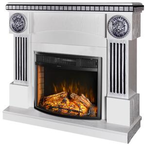 Camino Elettrico da Pavimento 105x120x33 cm Effetto Fiamma 1500W Prometeu & Ararat Bianco/nero