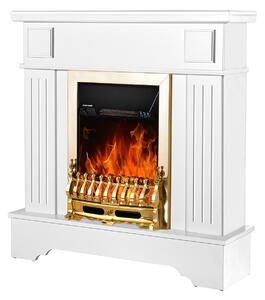 Camino Elettrico da Pavimento 109,2x103,4x30 cm Effetto Fiamma 2000W Marina Extra & Galileo Gold Bianco
