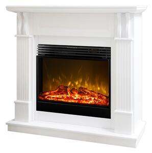 Camino Elettrico da Pavimento 111,8x120x31 cm Effetto Fiamma 1950W Verona & Mirabella Bianco