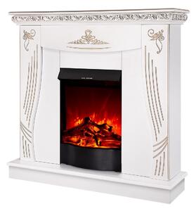 Camino Elettrico da Pavimento 103,5x110x30 cm Effetto Fiamma 1600W Napoli & Corsica Bianco