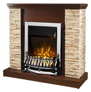Camino Elettrico da Pavimento 90,3x98x30 cm Effetto Fiamma 2000W Rock & Galileo Silver Noce
