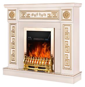 Camino Elettrico da Pavimento 102x110x30 cm Effetto Fiamma 2000W Versailles & Galileo Gold Avorio