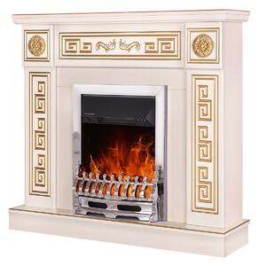 Camino Elettrico da Pavimento 102x110x30 cm Effetto Fiamma 2000W Versailles & Galileo Silver Avorio