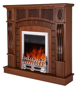 Camino Elettrico da Pavimento 112x115x30 cm Effetto Fiamma 2000W Amsterdam & Galileo Silver Noce