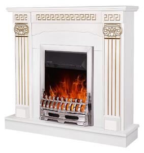 Camino Elettrico da Pavimento 102x110x30 cm Effetto Fiamma 2000W Calisto & Galileo Silver Bianco