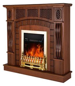 Camino Elettrico da Pavimento 112x115x30 cm Effetto Fiamma 2000W Amsterdam & Galileo Gold Noce