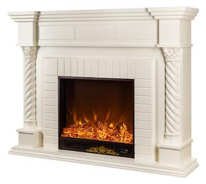 Camino Elettrico da Pavimento 116x150x33 cm Effetto Fiamma 1500W Frankfurt Bianco