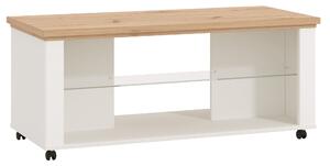 Tavolino Basso da Salotto con Ruote 114x50x49 cm Ripiano in Vetro