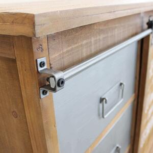 Mobiletto credenza da interno bar in legno e metallo con 3 cassetti e anta scorrevole Linea Industrial