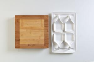 Kit Aperitivo Tagliere Legno Bicolore 29x29x4 cm con Accessori