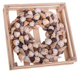 Corona di Conchiglie in Cassetta di Legno Larghezza 25 cm
