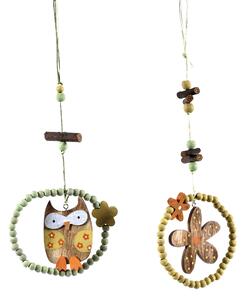 Set 12 Decori con Gufo e Fiore da Appendere H 29 cm