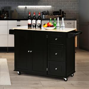 Costway Carrello da cucina a ribalta, Isola da cucina con portaspezie portasciugamani cassetto battilardo armadio Nero